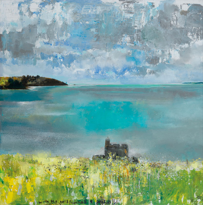 Above the castle with the goldfinches and orchids. Greeting Card. Pack of 4.
