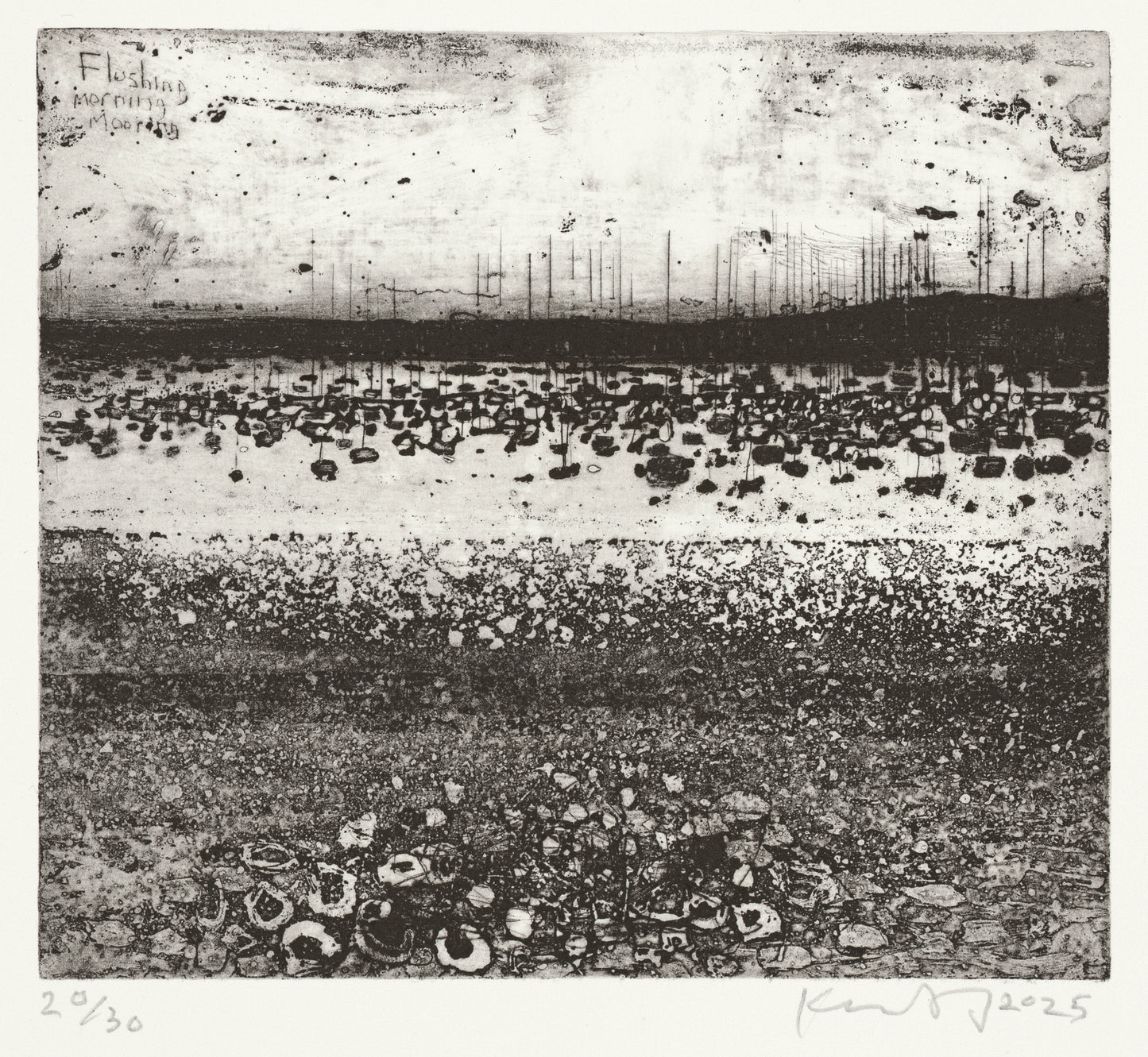 Flushing morning moorings. etching