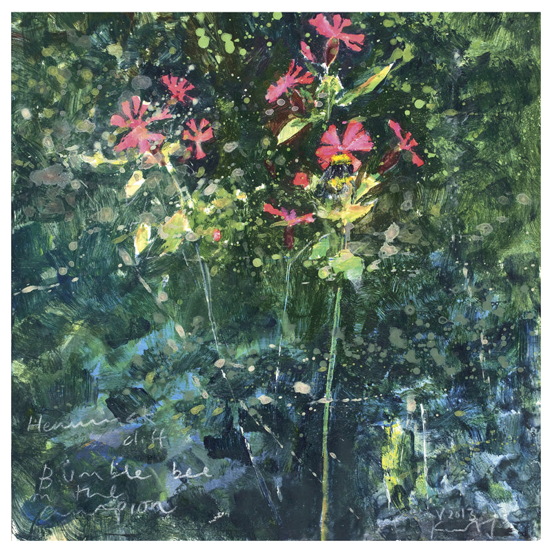 Bumble bee on the campion. Greeting Card. Pack of 4.