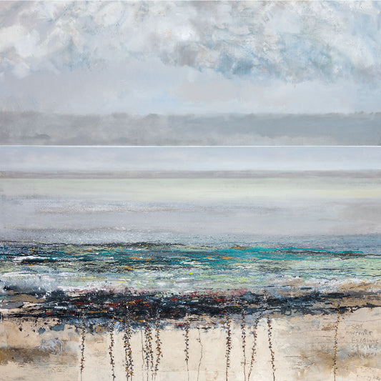 Kurt Jackson print of a seascape with dries foxgloves on the foreground.