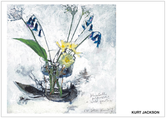 Bluebells, primroses and wild garlic. Postcard. Pack of 10.