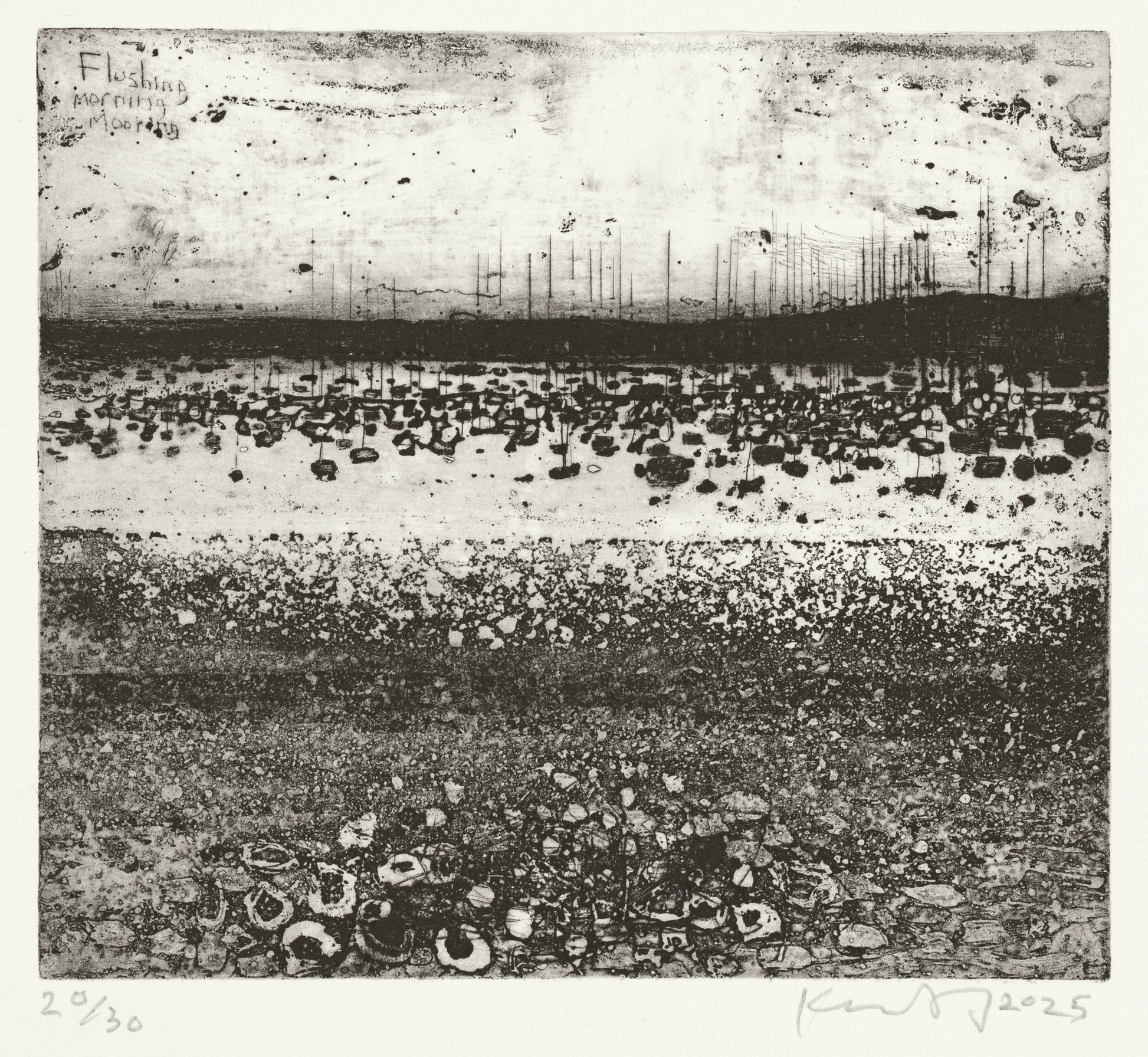 Flushing morning moorings. etching