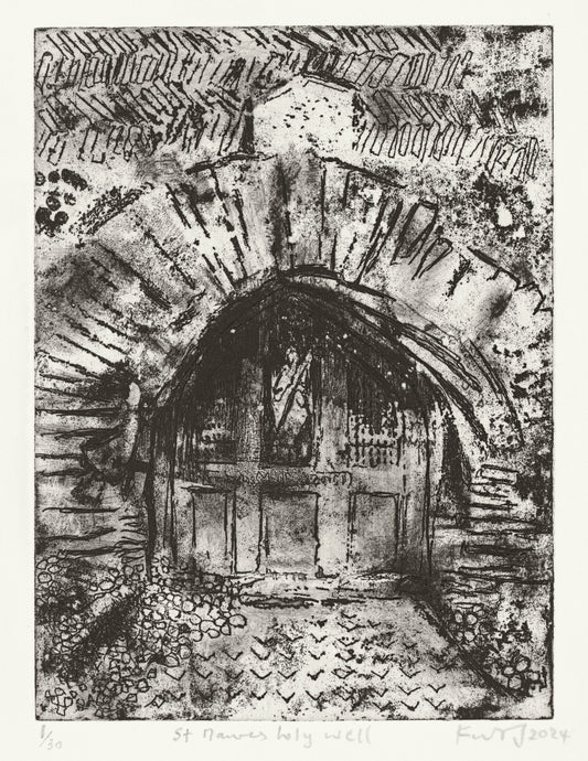 St Mawes holy well. Etching & drypoint. 