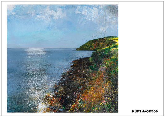 To Penlee Point. The brambles reach out to sea over the thrift, vetch, ivy and campion. 2024. Postcard. Pack of 10. 