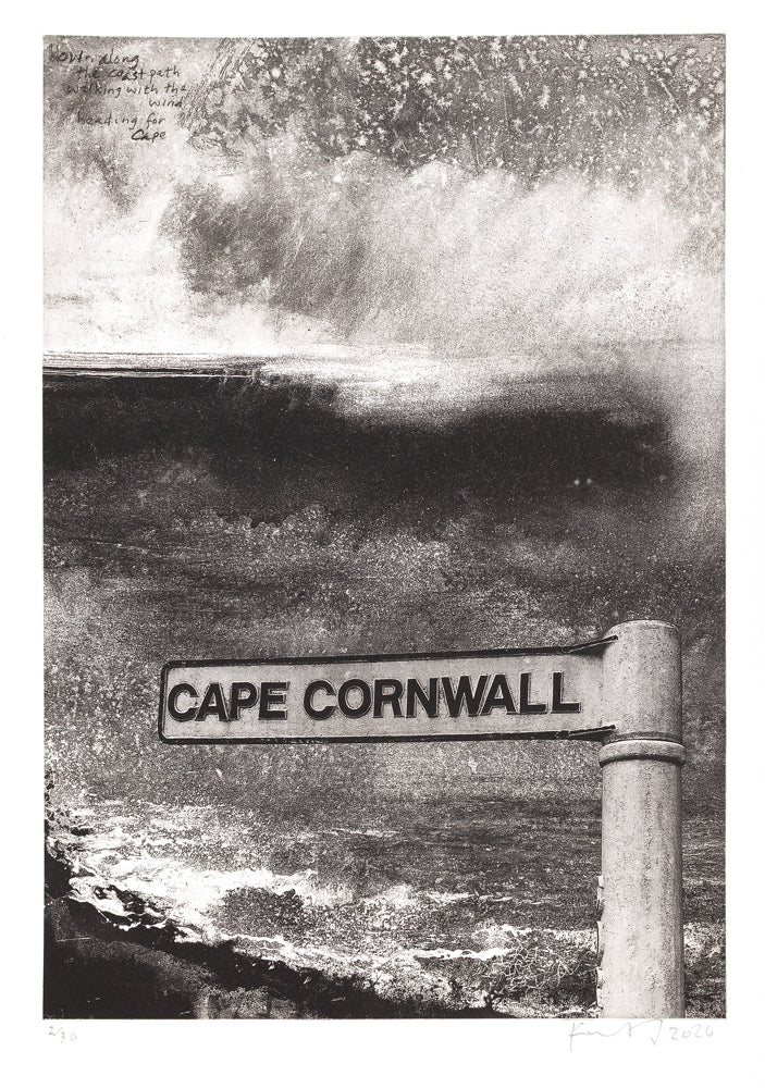 Handmade etching of Cape Cornwall sign. £850
