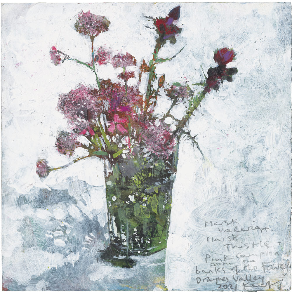 Marsh valerian from the banks of the Fowey. Greeting Card. Pack of 4.