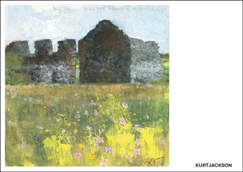 Bog Inn, cuckoo flowers and buttercups. Postcard. Pack of 10.