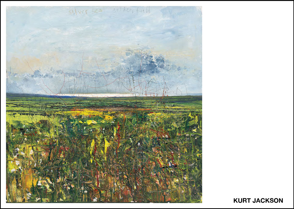 Silver sea, golden field. 2020.  mixed media on wood panel.  60 x 60cm.  