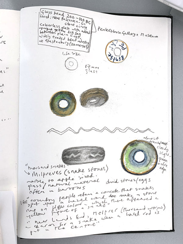 Kurt Jackson's Sketchbook study of the original adder beads at Penlee House and Museum. (NOT INCLUDED.)
