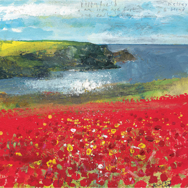 Poppy field and an iron age fort. 2019. Greeting Card. Pack of 4.